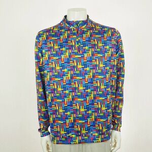 New USA Palm Infinity Pullover Golf Shirt Mens Large Blue Geometric Mock 1/4-Zip